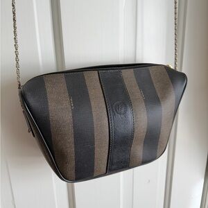 Fendi Pequin Black and Brown Striped Crossbody Bag